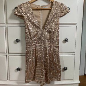 Charlotte Russe Gold Sequin V-Neck Romper Size Small